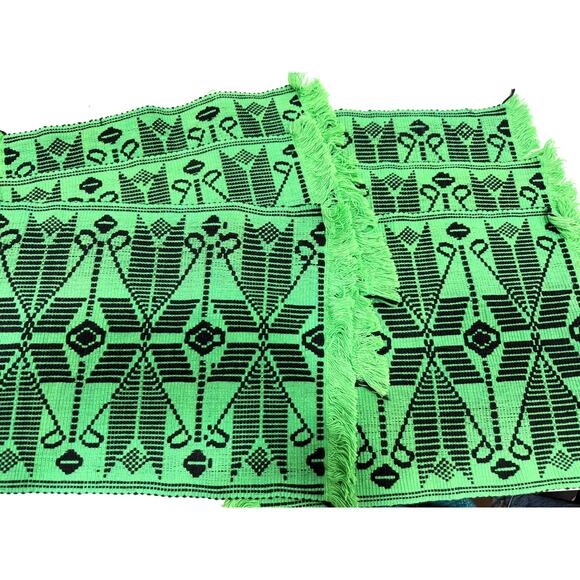 Vintage Boho Geometric Woven Placemats Set of 6 Green Black Fringe Decor Art - Picture 5 of 5